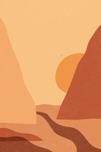 Afbeelding in Gallery-weergave laden, Abstract Landschap Behang Paneel in zacht rood en geel