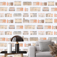 Load image into Gallery viewer, Amsterdam Canal Houses Lavender Grey Pattern Wallpaper