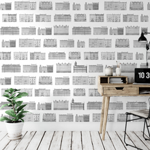 Afbeelding in Gallery-weergave laden, Amsterdamse Grachten Huizen Patroon Behang in Zwart en Wi