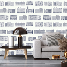 Load image into Gallery viewer, Amsterdam Canal Houses Blue & White Pattern Wallpaper