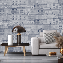 Load image into Gallery viewer, Amsterdam Canal Houses Overlapping Blue & White Pattern Wallpaper