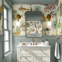 Load image into Gallery viewer, Ocean Life Cream Wallpaper Pattern with Colourful Fish