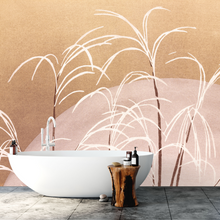 Load image into Gallery viewer, Moon and Grasses in Orange and Pink Earth Tones Wallpaper Mural Artwork