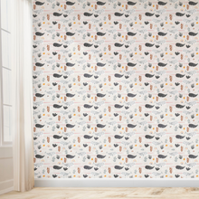 Load image into Gallery viewer, Narwhals and Rainbows - Wallpaper Pattern - Beige, Pink, Black and White