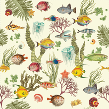 Load image into Gallery viewer, Ocean Life Cream Wallpaper Pattern with Colourful Fish