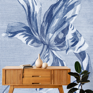 Tulip Drawing Dark Blue - Painting Wallpaper Mural
