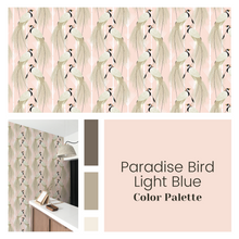 Afbeelding in Gallery-weergave laden, Paradijsvogel Patroon Behang in Zacht Roze en Wit
