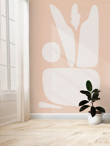 Abstracte Vormen Behang Paneel in Zacht Roze en Wit