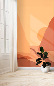 Abstract Landscape - Soft Red and Yellow - Wallpaper Mural