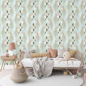 Bird of Paradise - Wallpaper Pattern - Light Blue and White