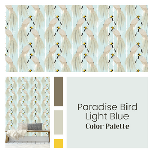 Bird of Paradise - Wallpaper Pattern - Light Blue and White