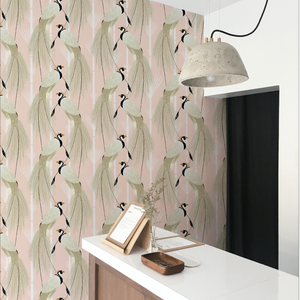 Bird of Paradise Soft Pink and White Wallpaper Pattern