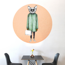 Afbeelding in Gallery-weergave laden, Illustratie van een Bushbaby behang cirkel Oranje en Groen 
