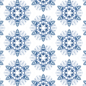 Circle of Bees - Wallpaper Pattern - Blue