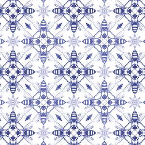 Cross of Bees - Wallpaper Pattern - Blue