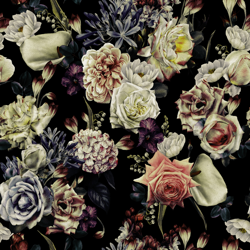 Flower Bomb Patroon Behang - Bloemen op donkere achtergrond