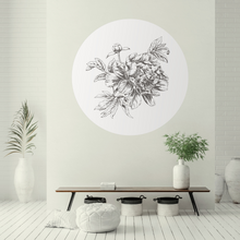 Afbeelding in Gallery-weergave laden, Bloemen Schets Behang Cirkel in Zwart en Wit
