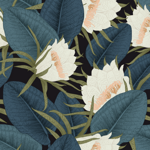 Flowers and Leaves -  Medium Wallpaper Pattern - Soft Pink, White and Green