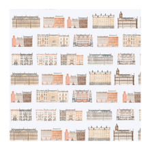 Afbeelding in Gallery-weergave laden, Amsterdamse Grachten Huizen Patroon Behang in Lavendel Grijs, Oranje, Zwart en Wit
