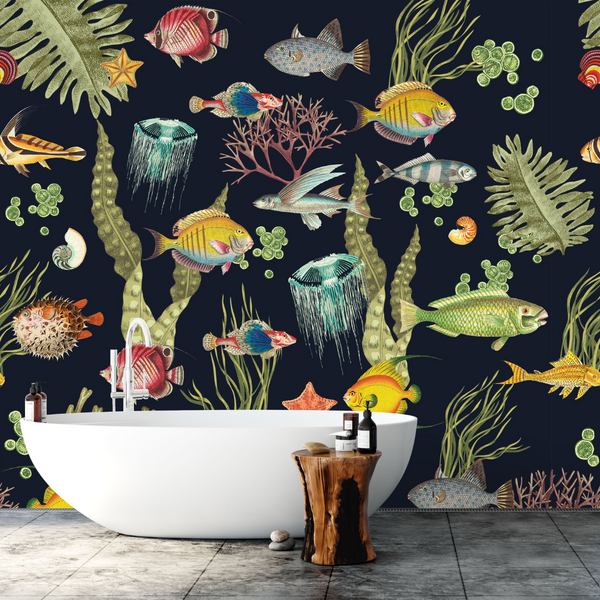 Fish Wallpaper, Under the Sea Wallpaper, Bathroom Wallpaper, Ocean  Wallpaper, Tropical Fish Wallpaper, Bathroom Decor, Bathroom Wall Decor -   Canada