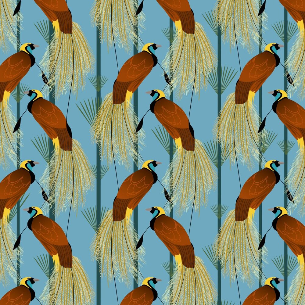 Bird of Paradise - Pattern Wallpaper - Blue