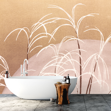 Load image into Gallery viewer, Moon and Grasses in Orange and Pink Earth Tones Wallpaper Mural Artwork

