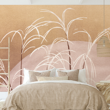 Load image into Gallery viewer, Moon and Grasses in Orange and Pink Earth Tones Wallpaper Mural Artwork
