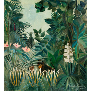 The Equatorial Jungle - Museum Schilderij Behang Paneel - Groen, Roze en Wit
