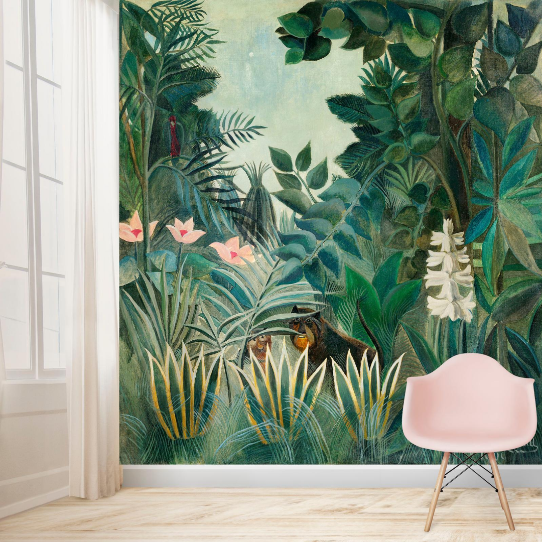 kopiëren Vlucht Stapel The Equatorial Jungle - Museum Schilderij Behang Paneel - Groen, Roze en  Wit Jungle behang – House of Fetch