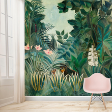 Afbeelding in Gallery-weergave laden, The Equatorial Jungle - Museum Schilderij Behang Paneel - Groen, Roze en Wit
