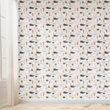 Load image into Gallery viewer, Narwhals and Rainbows - Wallpaper Pattern - Beige, Pink, Black and White
