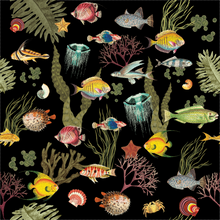 Load image into Gallery viewer, Ocean Life Black Wallpaper Pattern with Colourful Fish
