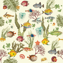 Load image into Gallery viewer, Ocean Life Cream Wallpaper Pattern with Colourful Fish
