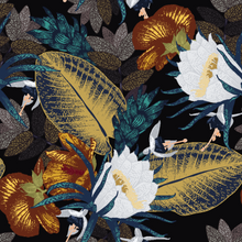 Afbeelding in Gallery-weergave laden, Flower Feast - Patroon Behang met bloemen op donkere achtergrond
