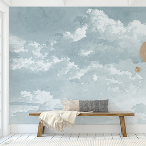 Sketch of Clouds - Painting Mural Wallpaper - Blue