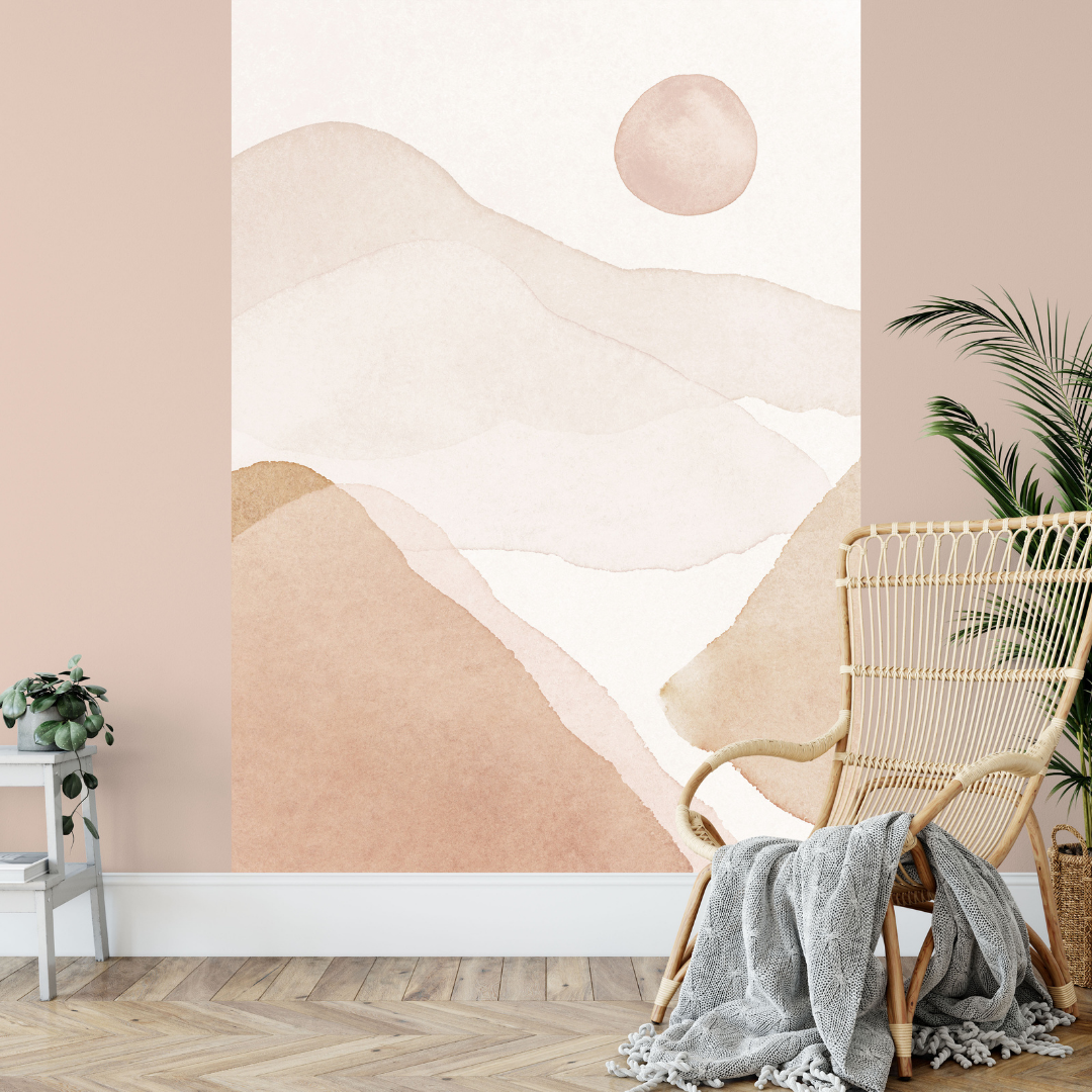 Watercolor Landscape in Soft Pink and Beige Mural Wallpaper