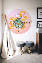 Afbeelding in Gallery-weergave laden, Dansende Lama Behang cirkel in het roze, oranje en groen
